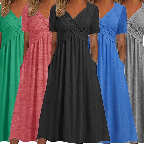 Damen Kurzarm-A-Linien-Kleid Kurzärmeliges Sommerkleid Us-Sommerkleid ⚝ | - Picture 3 of 31