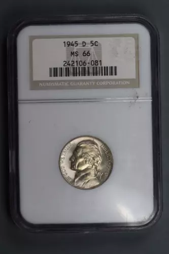 1945-D 5C JEFFERSON SILVER WAR NICKEL NGC MS66 EARLY US TYPE COIN SLAB-127