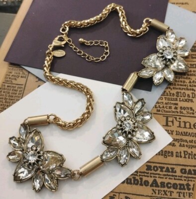 EXPRESS Brand Gold Tone Rhinestone Chunky Cluster Stations 14''+Adj. Necklace!
