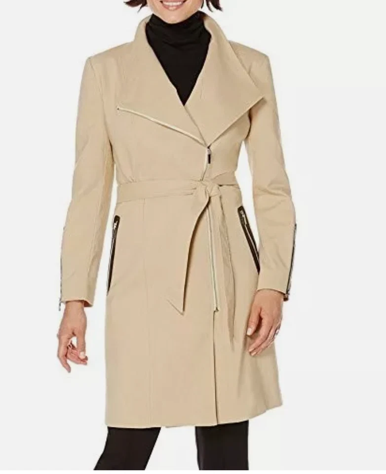 Rafaella 女式 Safari 卡其色风衣人造皮革装饰口袋 M 码 — 第 3/4 张图片