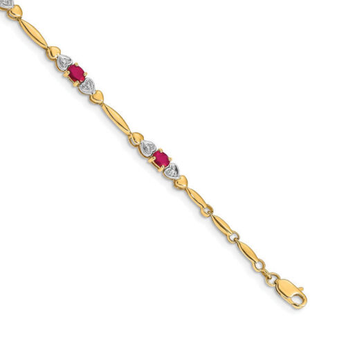 10K Solid Yellow Gold Diamond Ruby Tennis Bracelet - Picture 3 of 12