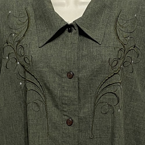 Pride & Joy Women's 2 Piece Buttoned Top & Dress Pants Set 22W Olive Green Brown - Picture 4 of 9