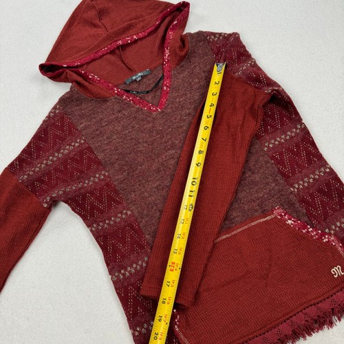 Miss Me Sweater Size Small Red Hooded Fringe Sequins Aztec Boho - Picture 9 of 11