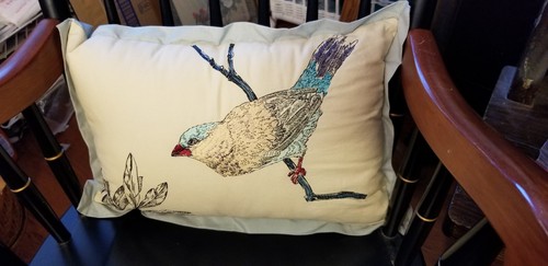Madison Park Quincy Decorative Throw Pillow Embroidered Bird Beige Blue - Picture 3 of 15