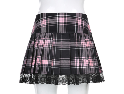Cintura alta tartán a cuadros corto cordón gótico Y2K falda plisada ropa de baile Zip Mini - Imagen 7 de 13