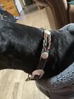 Fancy Leather Brown Black Silver Tone Dog Collar 22 Inch