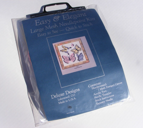 Deluxe Designs Pastel Butterflies Needlepoint Kit 7 mesh Canvas 12"x12" - Picture 2 of 5