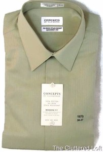 Concepts-by-Claiborne-Mens-Long-Sleeve-Dress-Shirt-Size-16-1-2-36-37-Sage-NWT