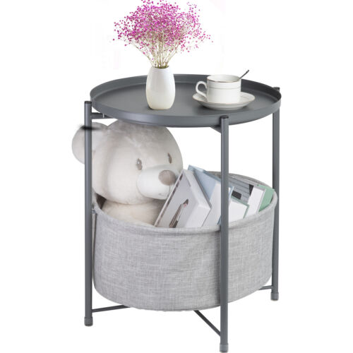 Side Table Round Sofa End Table Snack Table Nightstand for Coffee Laptop Stand - Picture 2 of 9