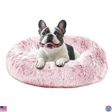 JOLLYVOGUE Cozy Medium Anti-Anxiety Dog Bed - Fluffy Donut Cat Bed, 27" Pink