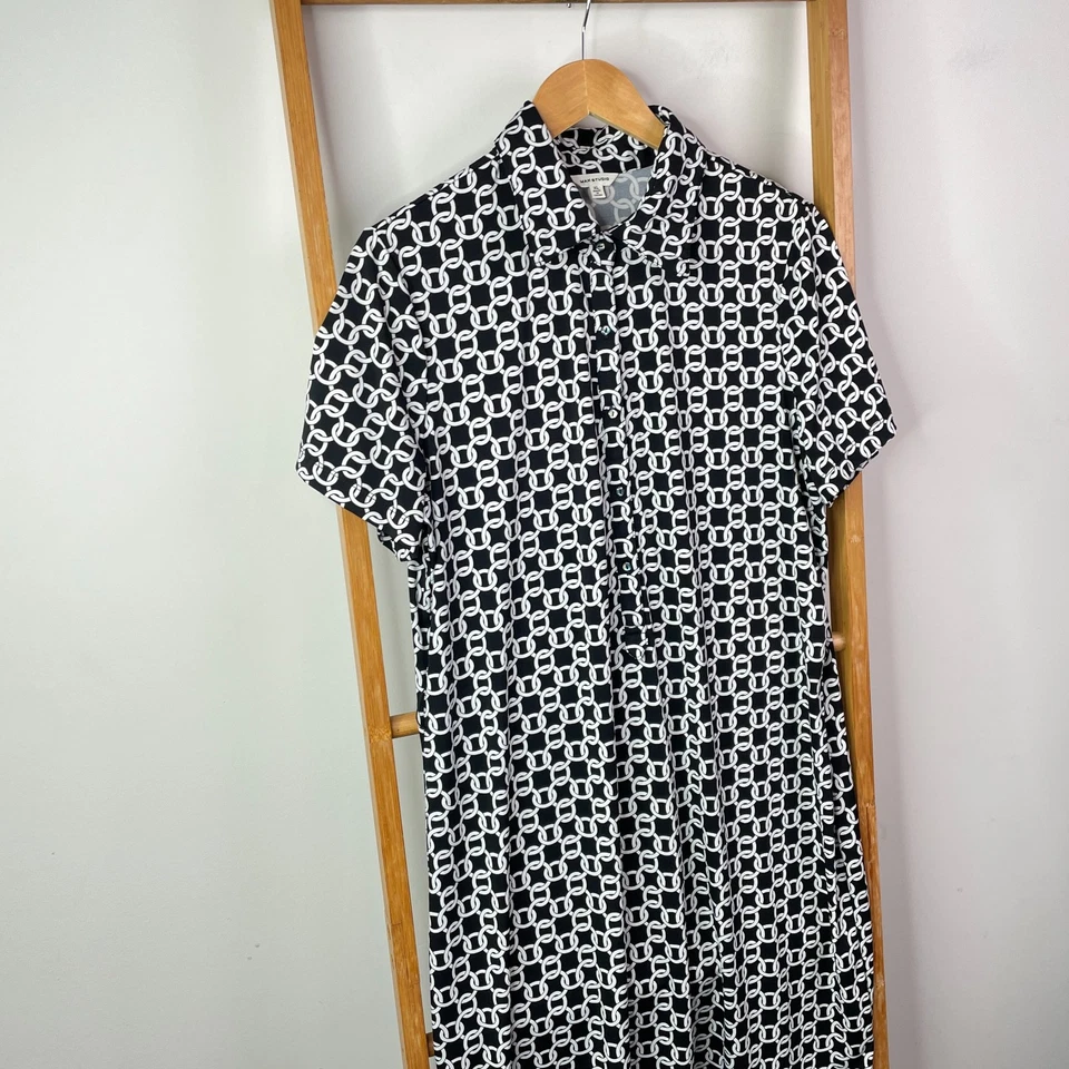 Max Studio Shirt Dress Womens Extra Large Black White Chain Print Button Front - image 2 of 4