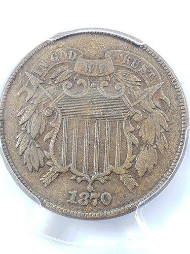 1870 Two 2 Cent Piece PCGS & CAC XF45 Semi-Key Date - Picture 2 of 4