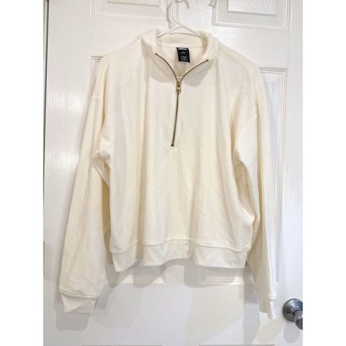 AVIA Womens Quarter Zip Pullover Sweatshirt Cream Size M Athletic Casual