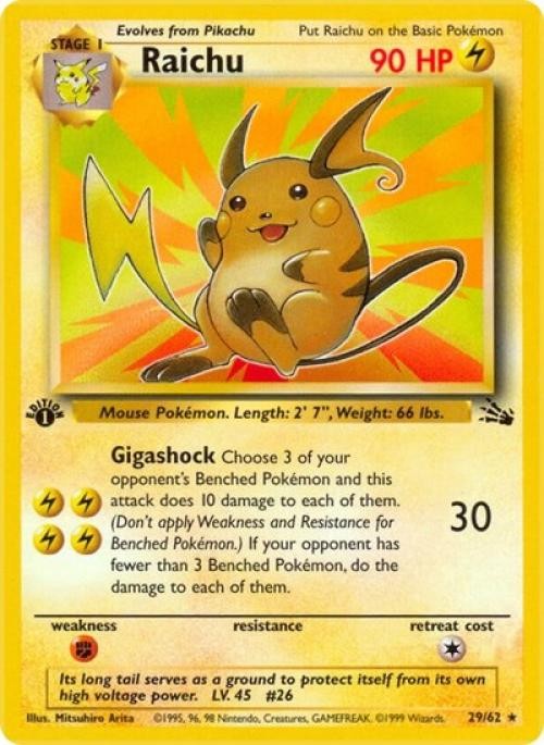 Pokemon Raichu (29) NM 1st Edition Normal Fossil