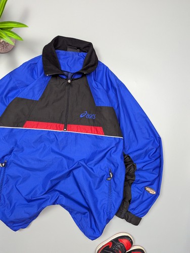 Asics VTG DuoTech Half-Zip Windbreaker Jacket Men’s XL – Blue Black Red Retro - Picture 6 of 18