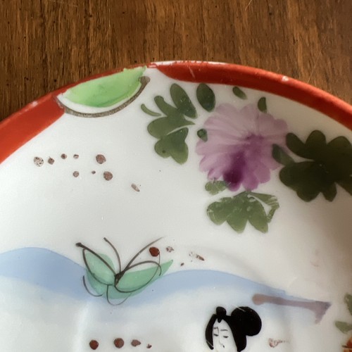 Antique Japanese Kutani Porcelain 4-1/4” Saucer; Hand-Painted Geisha; Wonderful - Picture 4 of 10