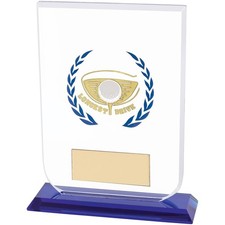 LONGEST DRIVE Crystal Golf Award Blue Glass Base Engraved Free 16cm  High