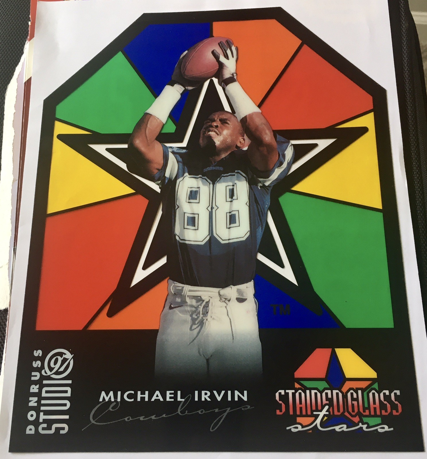 1997 NFL Donruss Studio - Michael Irvin # 14 Staind Glass Stars Insert 659/1000