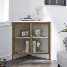 VECELO Corner Cabinet/Table, 3-Tier Shelves with Protection Door, Metal Frame...