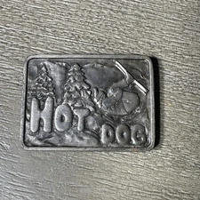 Vintage 1976 Bergamot Brass Works Ski Hotdog Belt Buckle K-85 Pewter Color