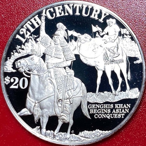 1997 COOK ISLANDS $20 SILVER PROOF GENGHIS KHAN ASIAN CONQUEST HORSE CAMEL RARE! - Picture 1 of 6