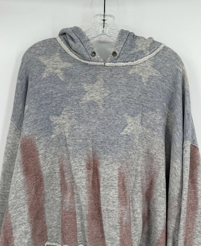Sudadera con Capucha Free People Gris USA America Stars Rayas Grunge Hi Lo Talla S - Imagen 2 de 4