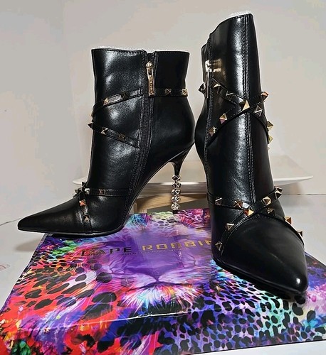 Botas Cape Robbin Ines Sexy Stiletto Negras/Plateadas Tachuelas Para Mujer Talla 10 Nuevas - Imagen 1 de 11