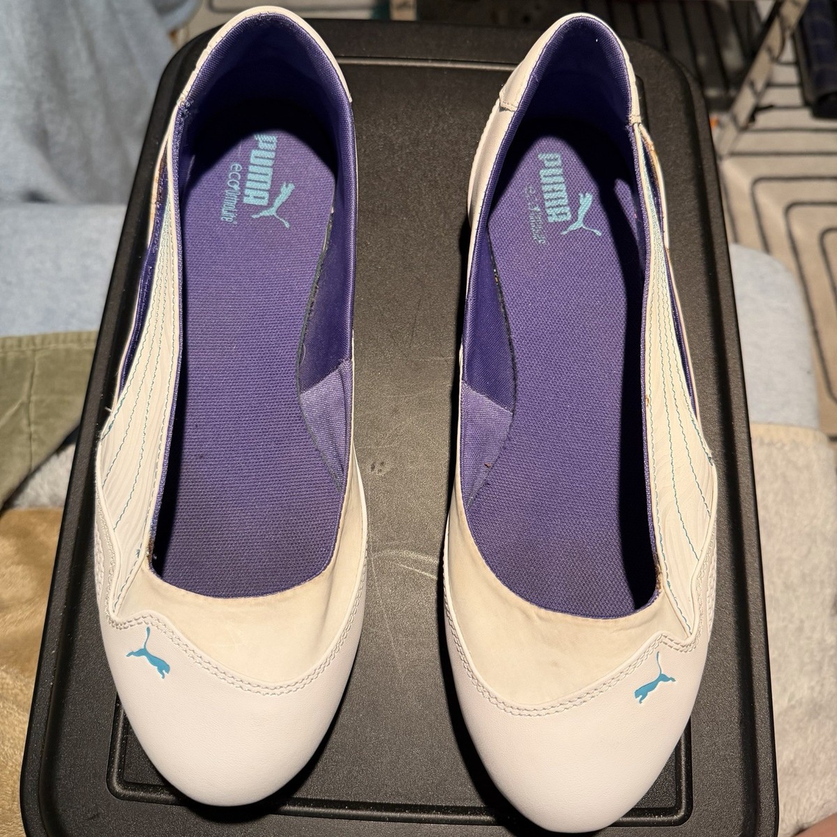 Vintage Puma Y2K 2000 Ballet Flats White Blue Speed Slip On US 9.5 