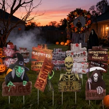 10 Pcs Halloween Yard Signs Beware Warning Zombie Vampire Grave Lawn Decor