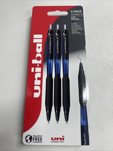 Uni Ball Jetstream 0.7 Rollerball Secado Rápido Resistente al Agua Azul Paquete de 3 - Imagen 3 de 3