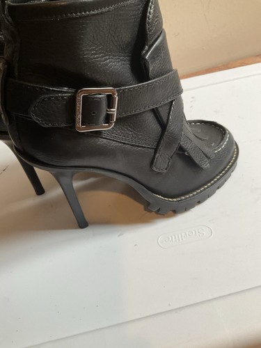 Tory Burch black leather stiletto anklet boots fringe Goth Emo women’s Size 9M - Picture 13 of 20
