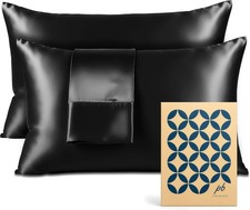 Satin Pillowcase 2 Pack - Queen Size 20"x30", Black - Silky Pillow Cases for