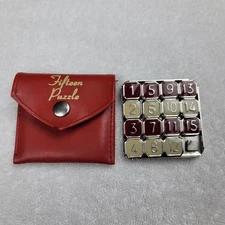 ThinkFun Metal Fifteen Puzzle Sliding Tile Game w/ Red Vinyl Case