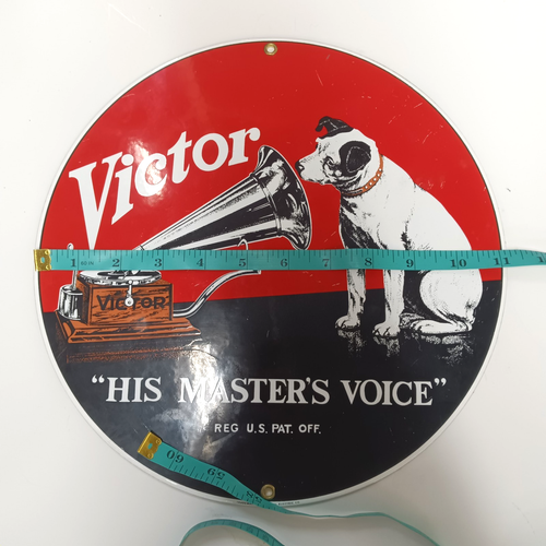 Victor His Master's Voice Porzellan Metall 11" Schild Display Ande Rooney - Bild 5 von 7