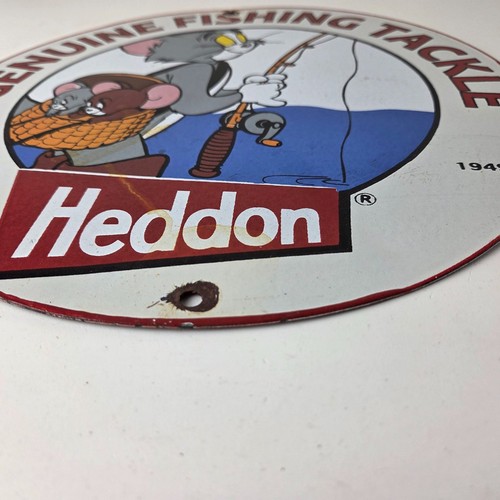 Vintage Heddon Fishing Lures Sign - Fish Tackle Lures Gas Ad Pump Porcelain Sign - Picture 9 of 14