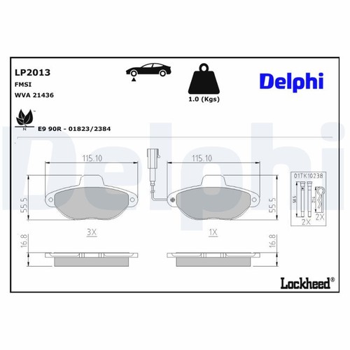FITS FOR FIAT 500 1.2 BRAKE PAD SET, DISC BRAKE LP2013 DELPHI - Picture 1 of 13