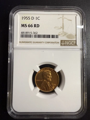 1955-D Lincoln Cent NGC Graded 66 RD - B50190
