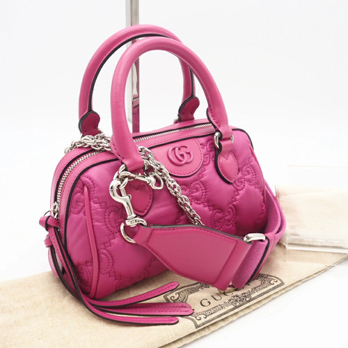 Gucci GG Matelasse Nylon Mini Boston 2Way Handbag Pink Nylon