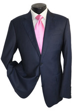 Armani Collezioni solid blue textured 2button side vents wool blazer jacket 40R