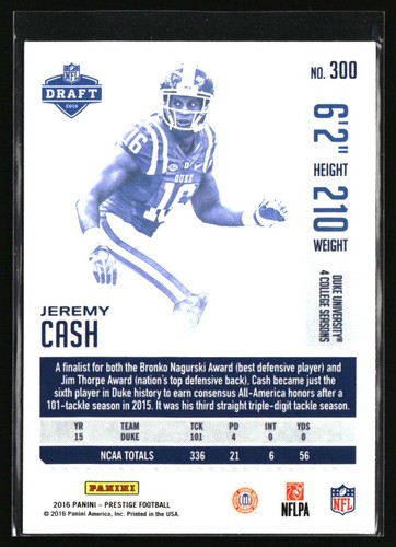 2016 Panini Prestige #300 Jeremy Cash - Picture 2 of 2