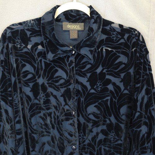 Lane Bryant Designs Bluse Samt Burnout Seidenmischung Damen 18/20 Knopfleiste blau - Bild 5 von 12
