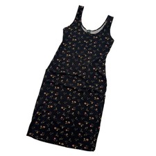 Wild Fable Womens Black Ditsy Floral Tank Dress Stretch Bodycon Midi Small