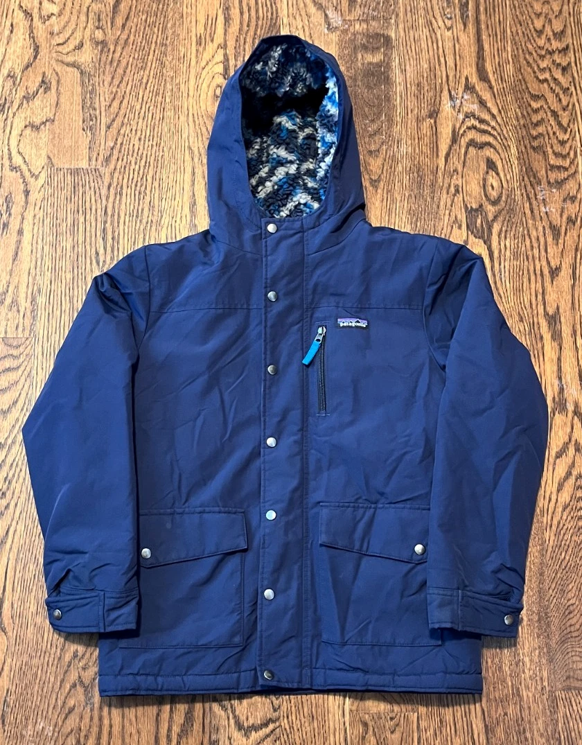 Patagonia Boys Full Zip Snap Sherpa Lined Infurno Jacket Size Large 12 Blue