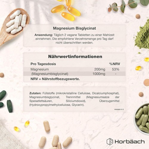 Magnesium Bisglycinat 1000mg – 120 vegane Tabletten mit 200mg elementarem Mg - Bild 3 von 5