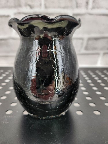 3.5" - Mini Vintage Pitcher - Crackle Glass - Black W/ Clear Handle - See Photos - Bild 6 von 9
