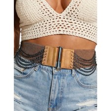 Vintage Y2K Tan Leather Layered Chain Belt Festival Statement Edgy Accessory