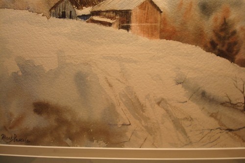 Vintage Cabin Landscape WINTER Watercolor Painting Signed Mark Pascole?/PASCALE - Picture 7 of 12