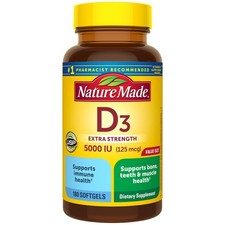 Nature Made Vitamin D3 5000 IU Softgels 180 Count Extra Strength for Immune