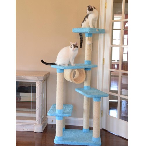 Real Wood Cat Climber, Cat Junggle Tree With Platforms,Skyblue - Picture 7 of 9