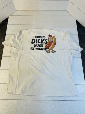 VTG Mens Dicks Last Resort Men s 2XL White Graphic Tee 12  Weiner Funny Gross